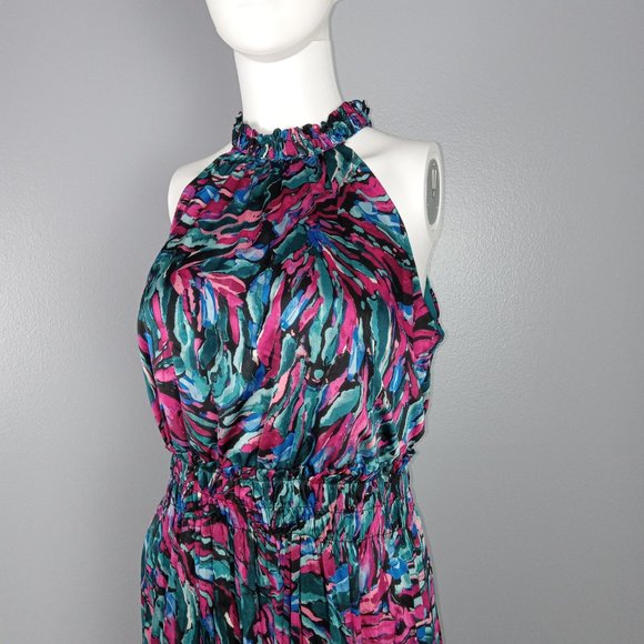 Nicole Miller Smocked Waist Midi Dress Women's Size Small Multicolor Print - Picture 2 of 10